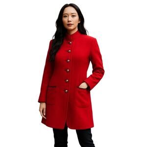 Geiger Austria Red Wool 3/4 Length Button Up Coat Jacket Button Front Pockets 36